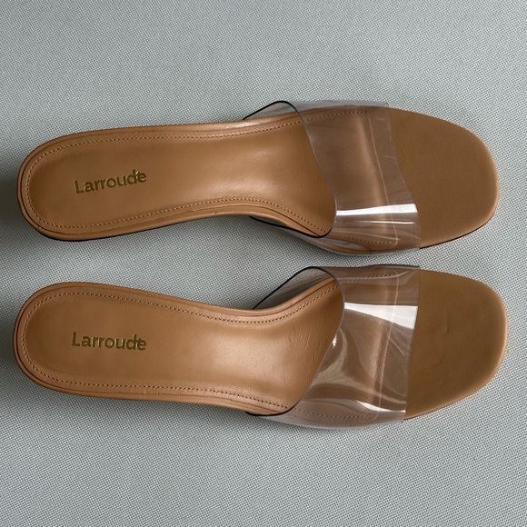 Larroude Vivi Lucite Mule In Tan Leather and Vinyl - Picture 6 of 11